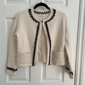 Maje Cream Knit Jacket With Black Embroidery Size 2 (FR 38)